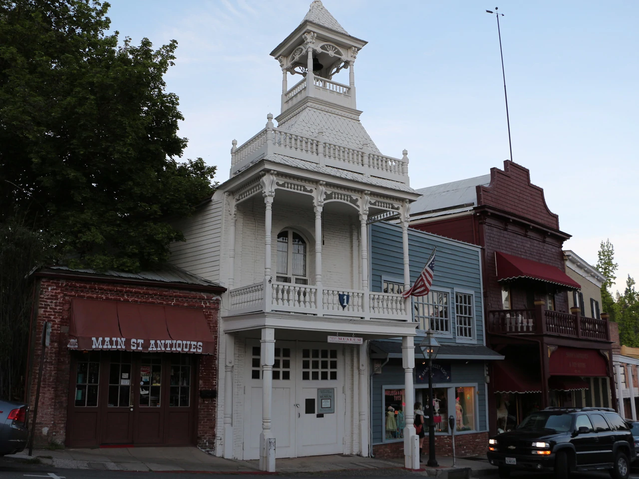 Fire station on broad street in Nevada City, California.